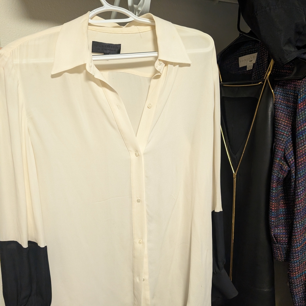 Nili Lotan Cream and Black Button Down Shirt - Picture 3 of 6